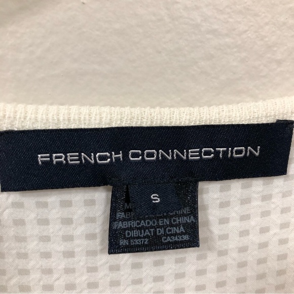 French Connection White High-Low Top Soft Light Sweater Knit & Check Gauze SMALL - Picture 2 of 5